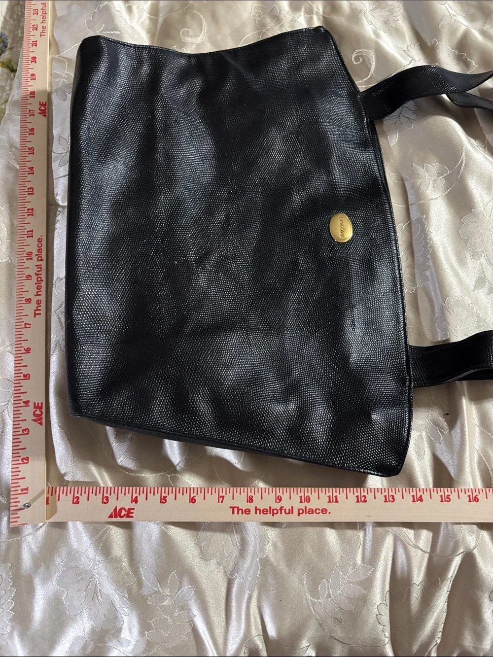 Lancome Black Textured Tote with Gold Logo Plaque